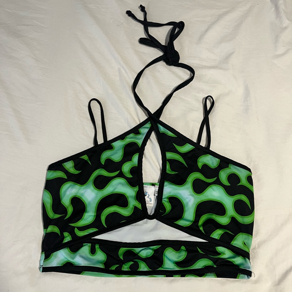 iHeartRaves Neon Green and Black Bikini Top